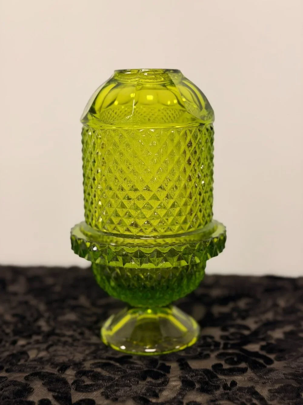 Vintage Viking Glass Green Diamond Point Green Fairy Lamp - 1970's